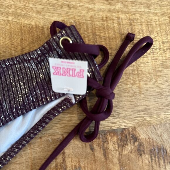 Victoria's Secret PINK Side-Tie Mini Cheekster Bikini Bottom - Burgundy  L NWT - Picture 3 of 10